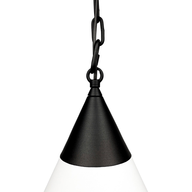 Czarna lampa wisząca z łańcuchem z białym stożkowym abażurem w odcieniu złamanej bieli TIARA BLACK - detal.
