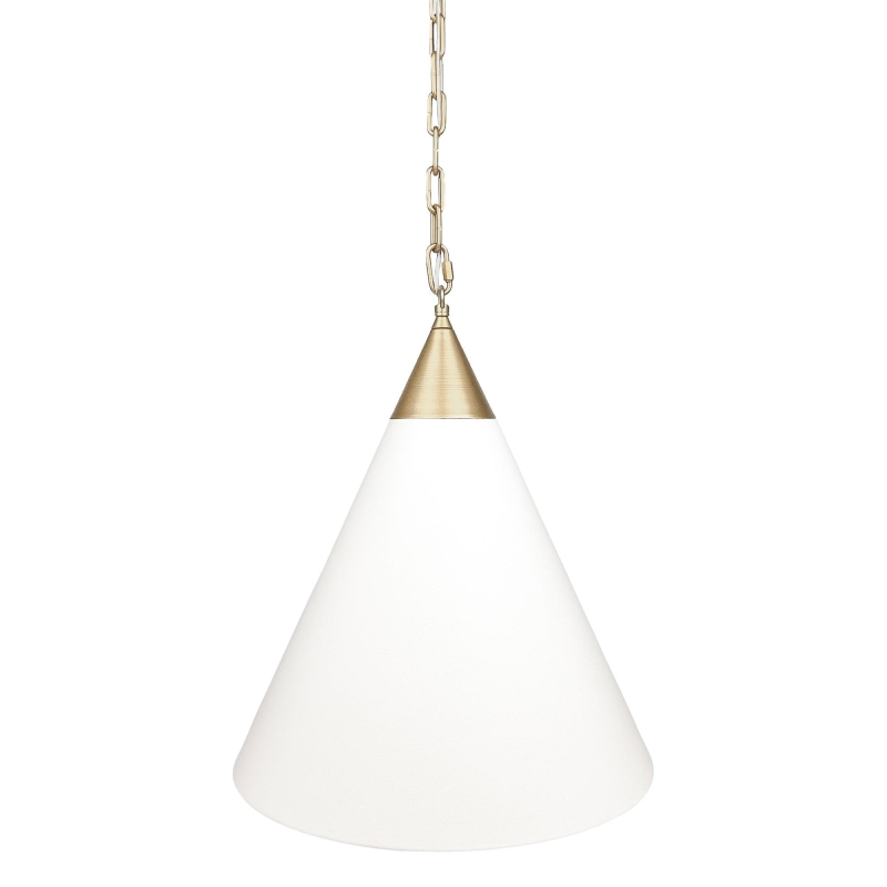 Złota lampa wisząca na łańcuchu z białym abażurem w odcieniu złamanej bieli TIARA GOLD biały.