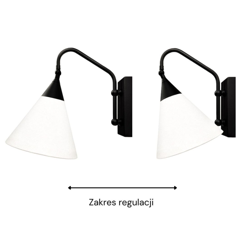 Regulowany czarny kinkiet z abażurem w odcieniu złamanej bieli TIARA BLACK biały - zakres regulacji.