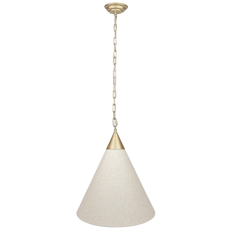 Stożkowa złota lampa wisząca na łańcuchu z lnianym abażurem TIARA GOLD