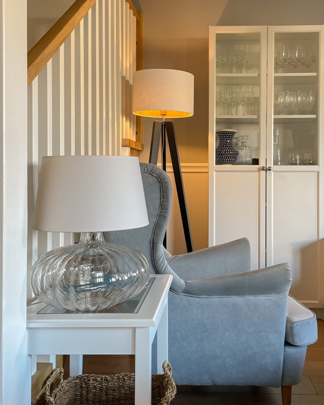 Biało-złoty abażur do lampy podłogowej walec 38 cm ORO