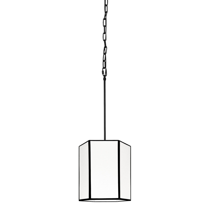 Długa biało-czarna sześciokątna lampa wisząca na łańcuchu GABIA I.