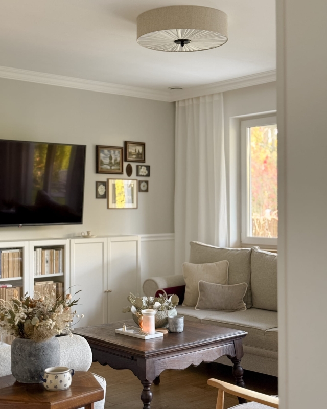 Duża lniana lampa sufitowa do salonu PLISE BLACK III.