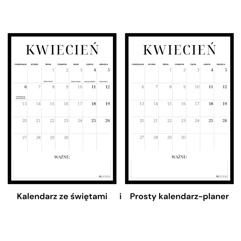 Minimalistyczny kalendarz 2026 do druku MINIMA - kalendarz ze świętami i prosty planer