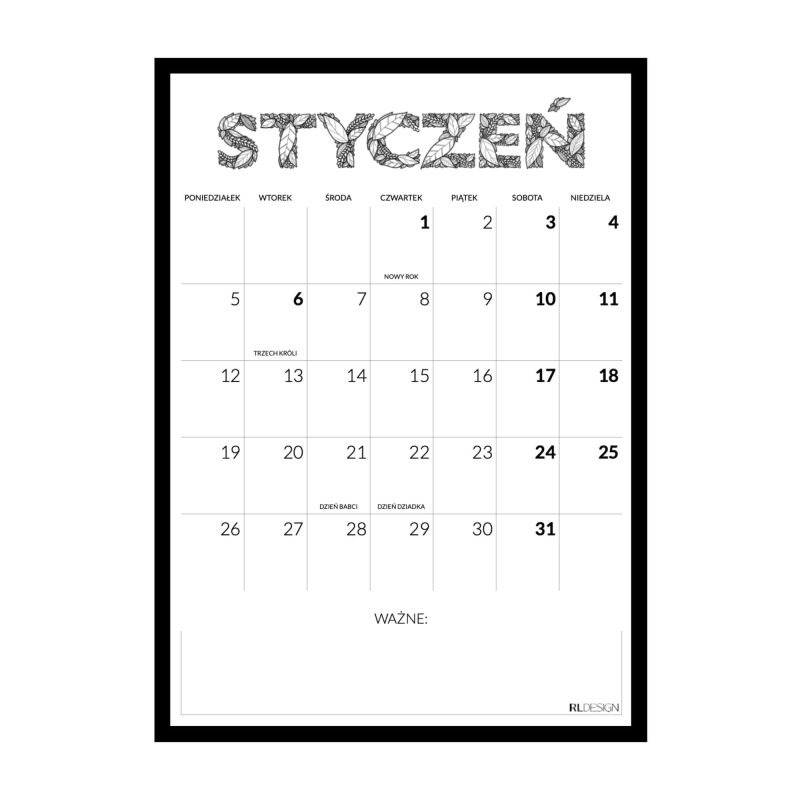 Roślinny kalendarz 2026 do druku