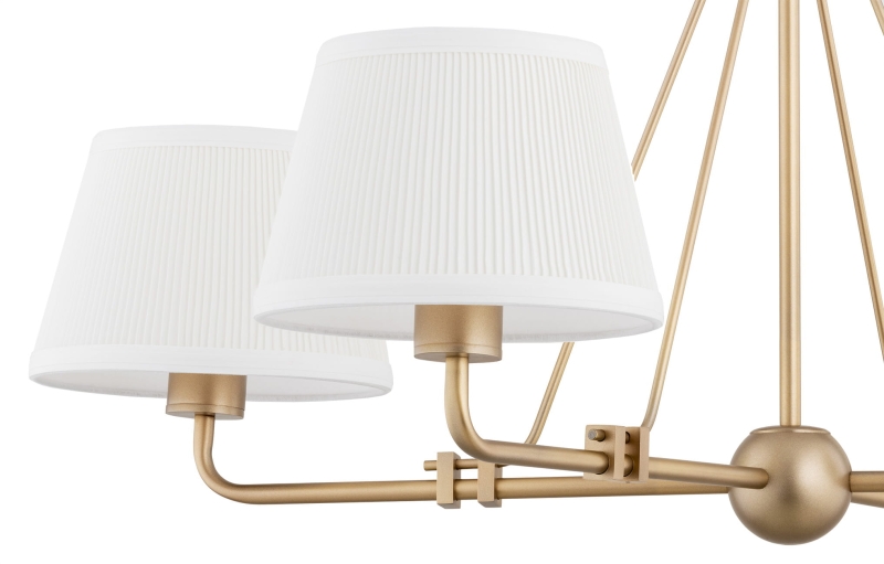 Klasyczny żyrandol w kolorze starego złota ze śmietankowymi, plisowanymi abażurami ATRANI.