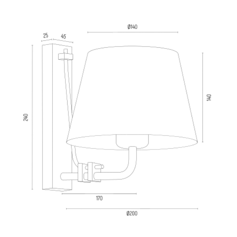 Dekoracyjny kinkiet w kolorze starego złota ze śmietankowym abażurem plisowanym ATRANI - wymiary.