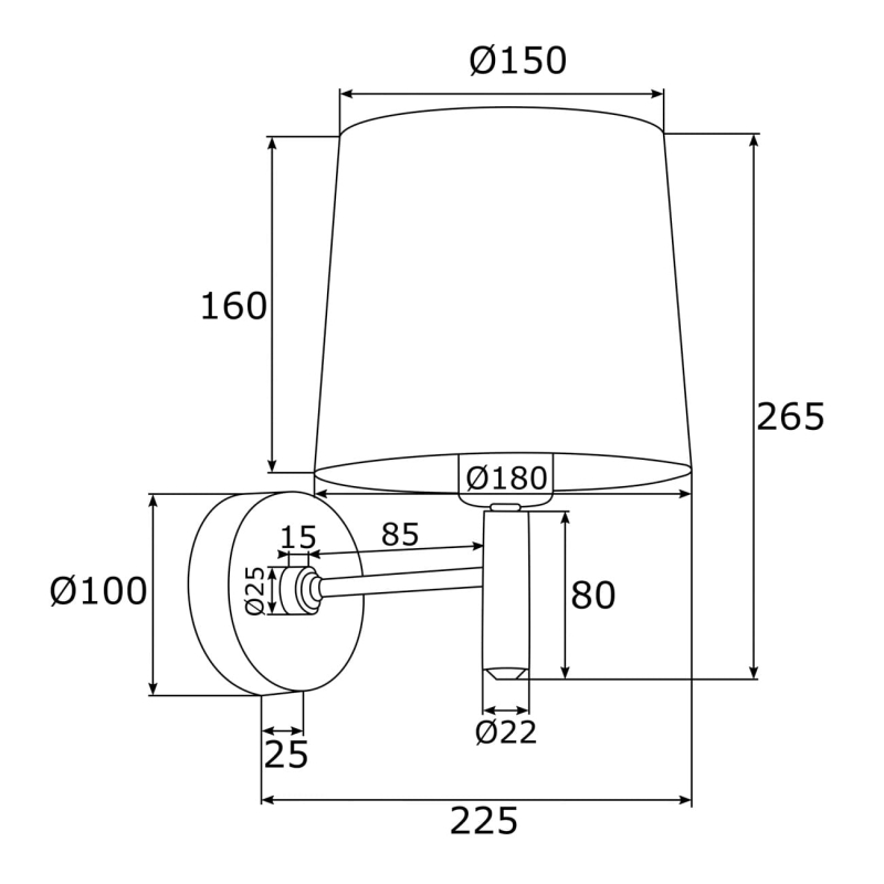 Srebrny kinkiet chromowany ze śmietankowym abażurem welurowym BOLZANO biały - wymiary.
