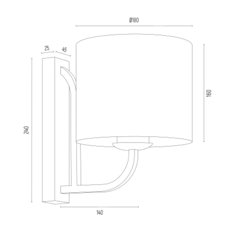 Elegancki kinkiet w kolorze starego złota z białym abażurem MARANELLO - wymiary.