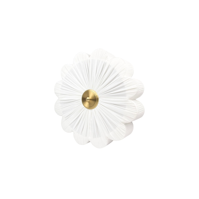 Biały kinkiet w kształcie kwiatu z mosiężnym dekorem PEONIA I śmietankowa biel.