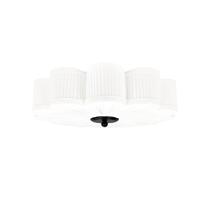 Biały plafon w kształcie kwiatu z czarnym dekorem PEONIA BLACK II śmietankowa biel.