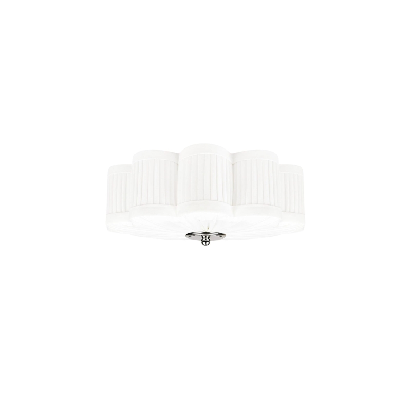 Mały biały plafon ze srebrnym niklowanym dekorem PEONIA SILVER I śmietanka.