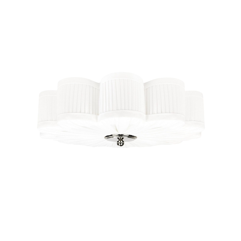 Biały plafon ze srebrnym niklowanym dekorem PEONIA SILVER II śmietanka.