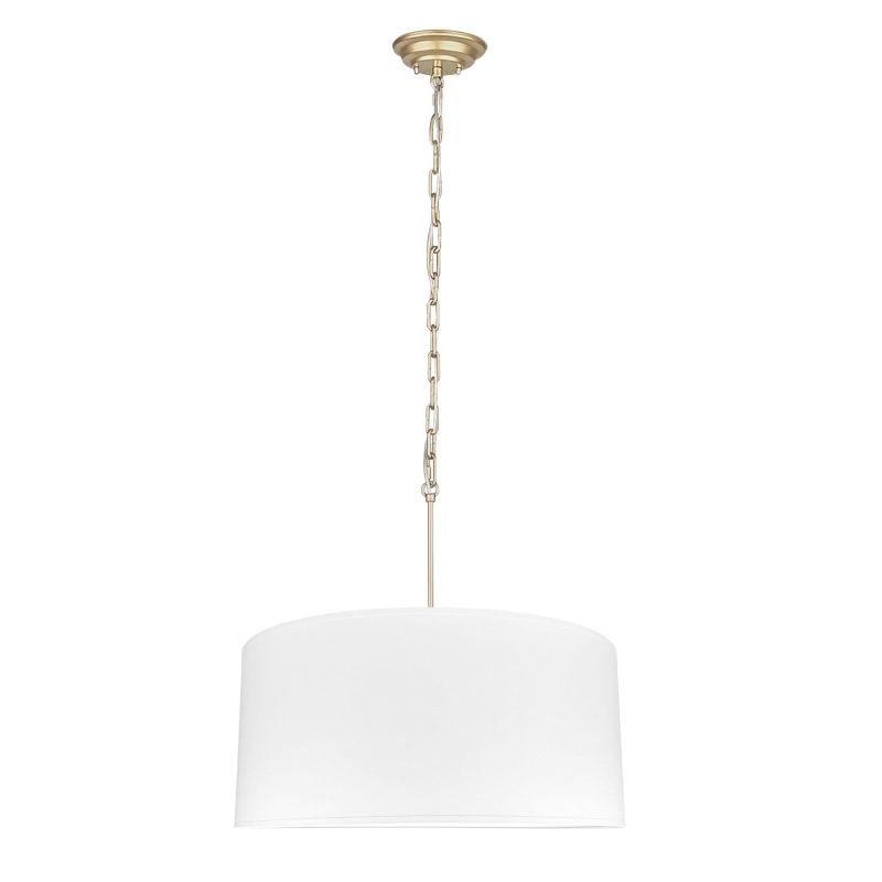 Złota lampa wisząca z białym, owalnym abażurem SILIA GOLD III biały.