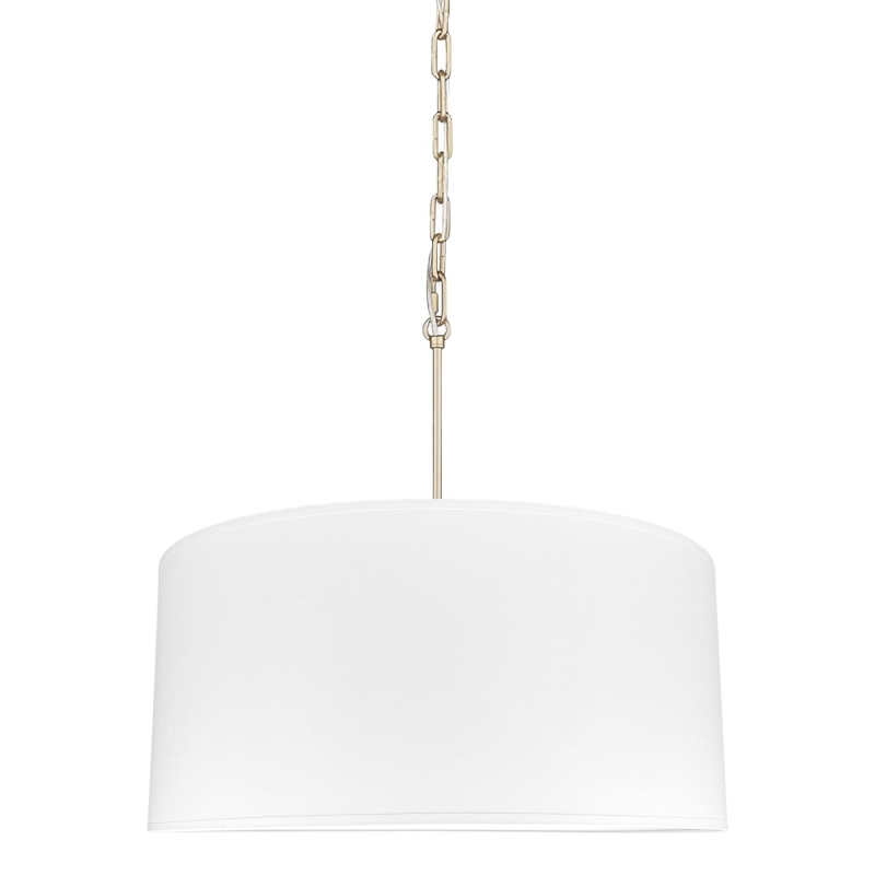 Złota lampa wisząca z białym, owalnym abażurem SILIA GOLD III biały.