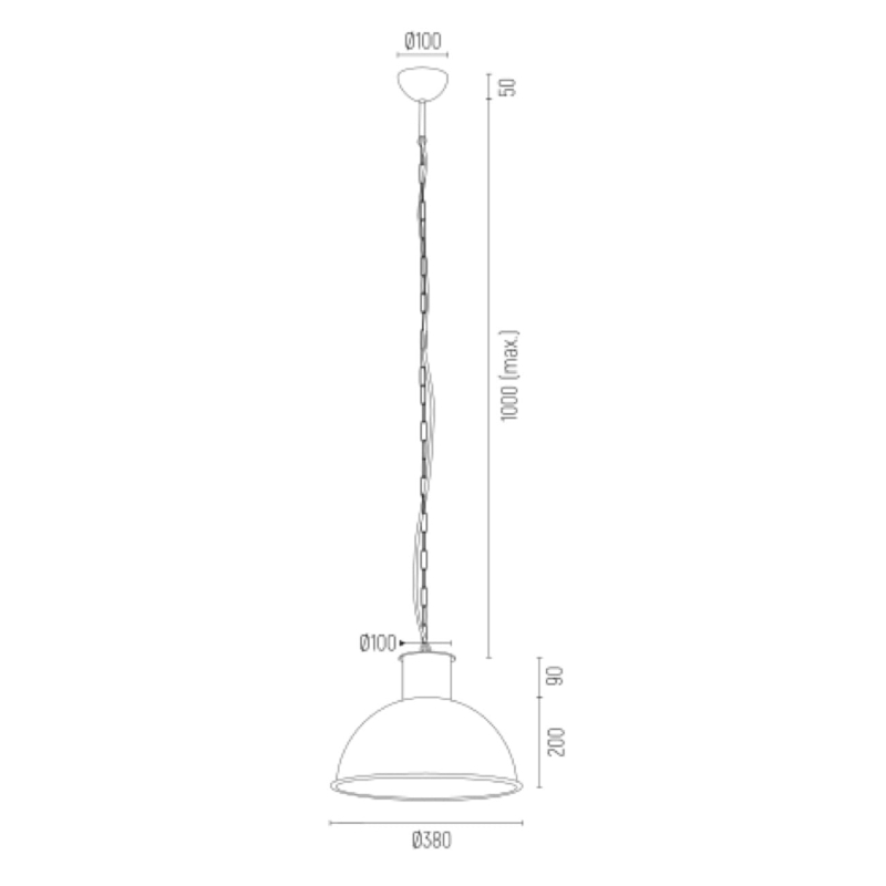 Czarna industrialna lampa wisząca EUFRAT - wymiary.