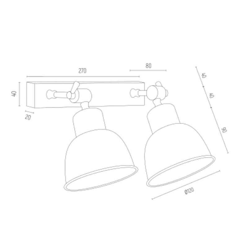 Biały industrialny kinkiet podwójny z regulacją nachylenia EUFRAT - wymiary.