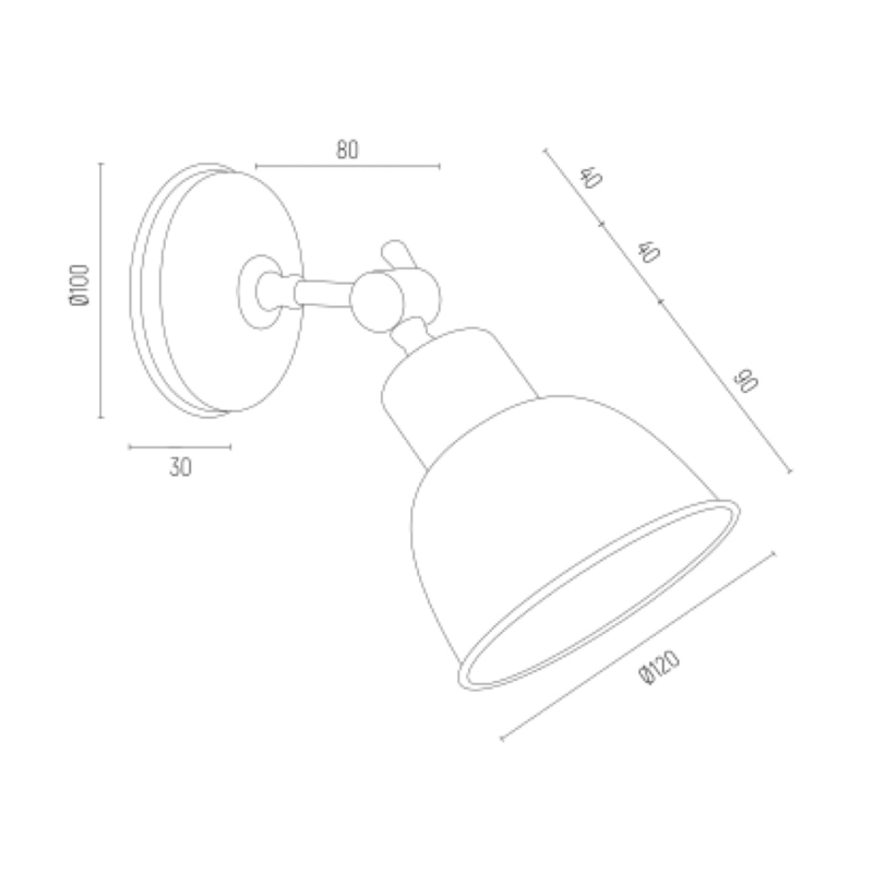 Srebrny industrialny kinkiet z regulacją nachylenia EUFRAT - wymiary.