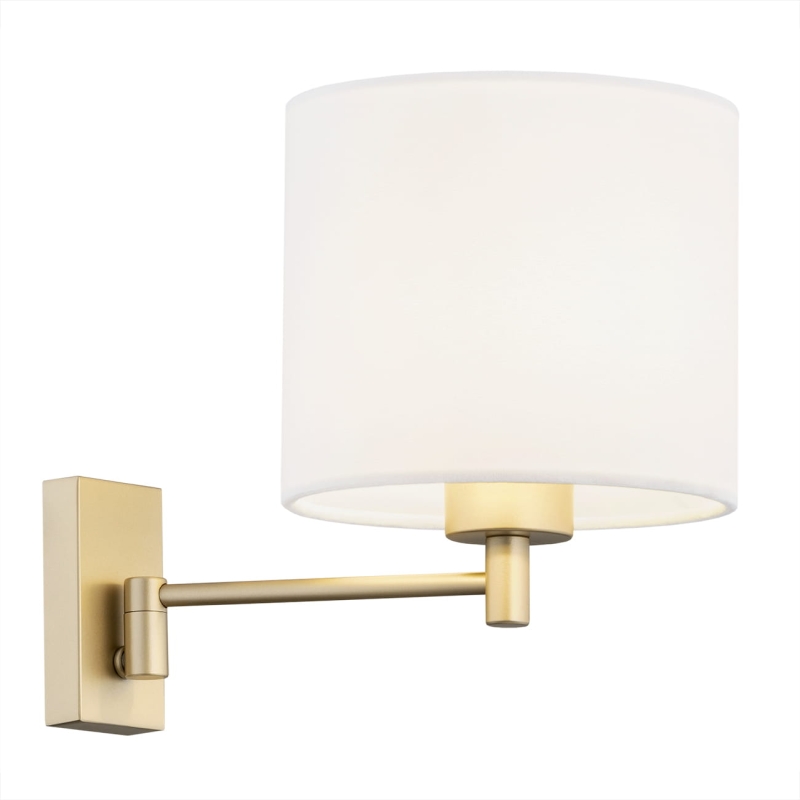 Zloty kinkiet regulowany z białym abażurem w kształcie walca DOLCE.