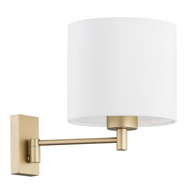 Zloty kinkiet regulowany z białym abażurem w kształcie walca DOLCE.