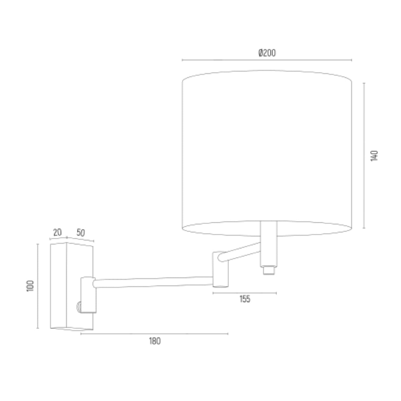 Złoty kinkiet z podwójną regulacją z białym abażurem okrągłym DOLCE - wymiary.