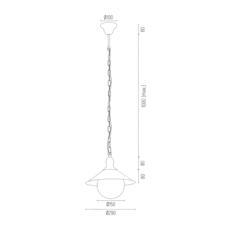 Czarna metalowa lampa wisząca na taras w industrialnym stylu EBRA BIS - wymiary.