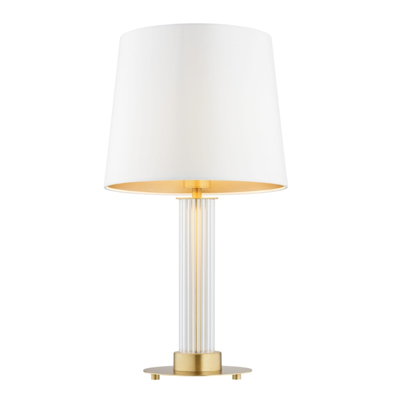 Elegancka lampa stołowa z ryflowanego szkła z mosiężną podstawą z biało-złotym abażurem HAMPTON.