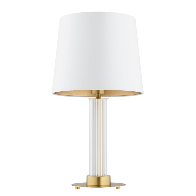 Elegancka lampa stołowa z ryflowanego szkła z mosiężną podstawą z biało-złotym abażurem HAMPTON.