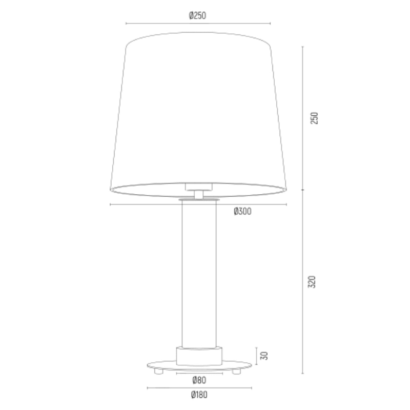 Elegancka lampa stołowa z ryflowanego szkła z mosiężną podstawą z biało-złotym abażurem HAMPTON - wymiary.