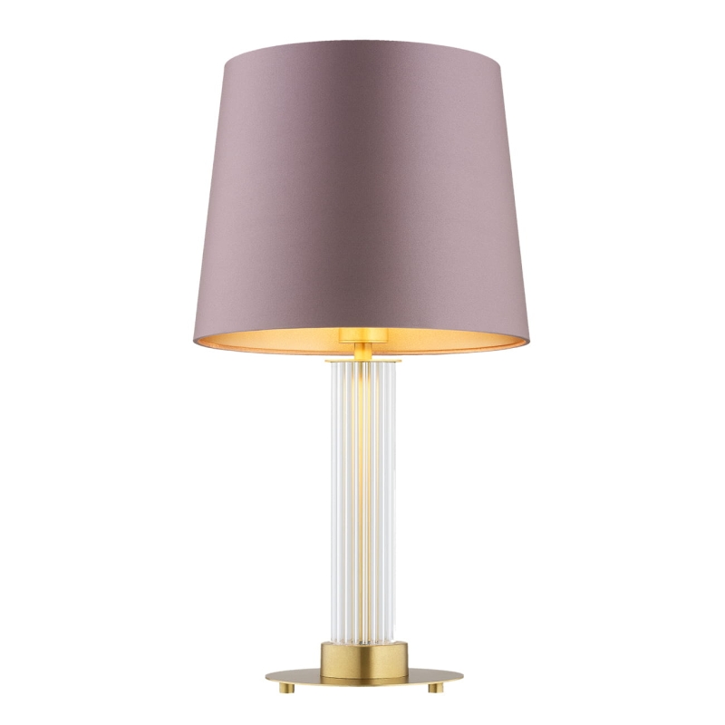 Elegancka lampa stołowa z ryflowanego szkła z mosiężną podstawą z różowo-złotym abażurem HAMPTON