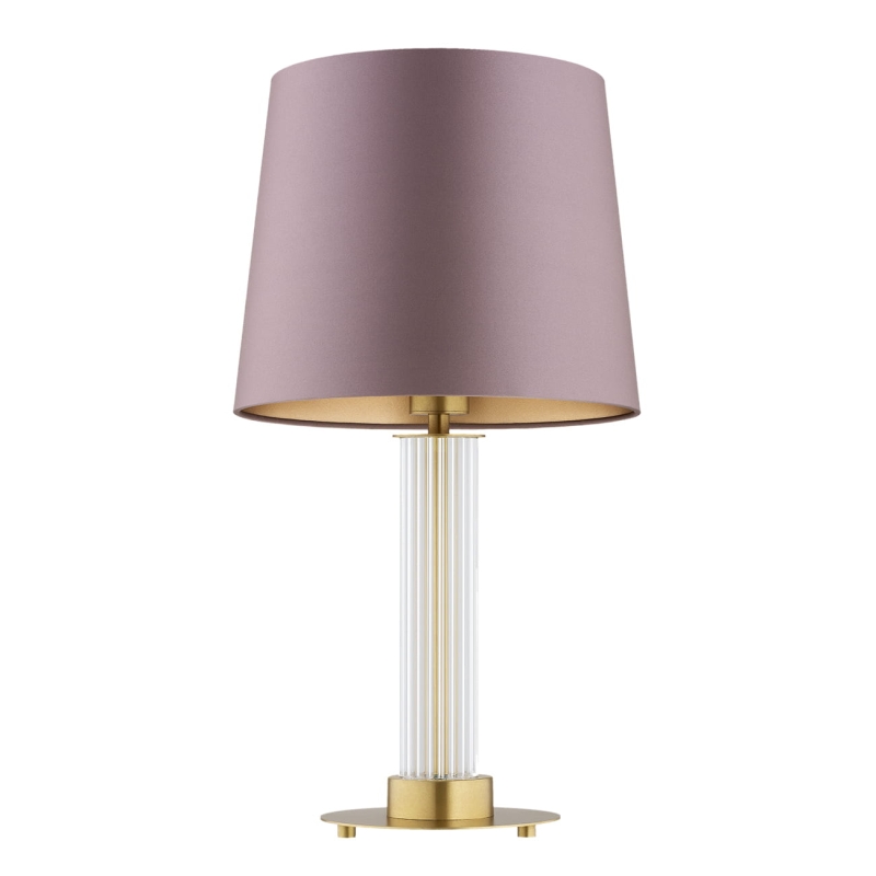 Elegancka lampa stołowa z ryflowanego szkła z mosiężną podstawą z różowo-złotym abażurem HAMPTON