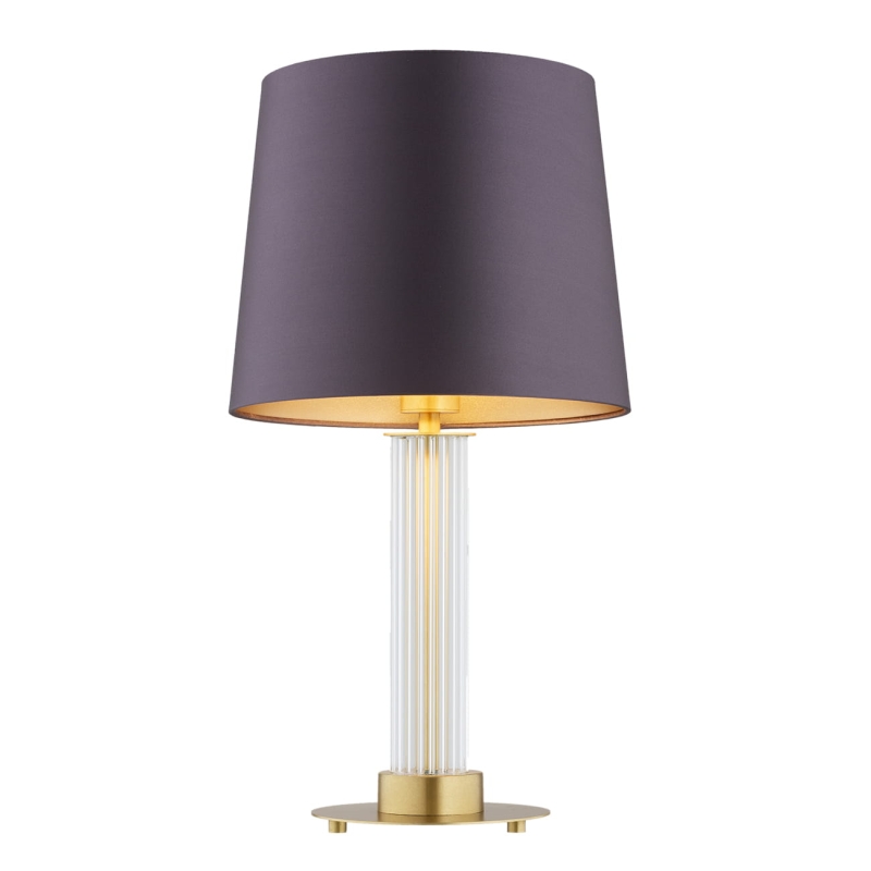 Elegancka lampa stołowa z ryflowanego szkła z mosiężną podstawą z fioletowym abażurem HAMPTON.