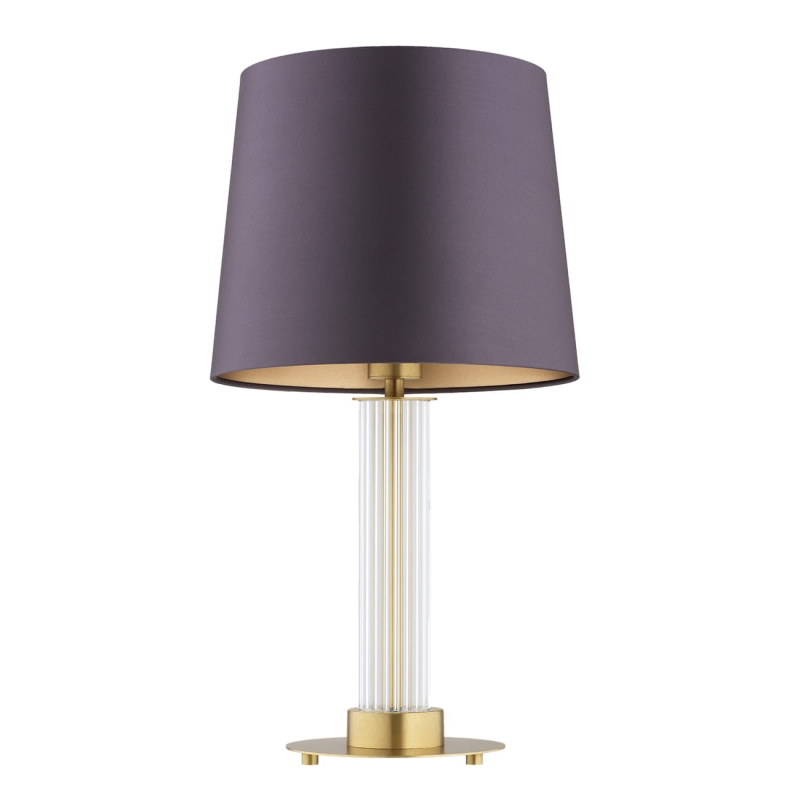 Elegancka lampa stołowa z ryflowanego szkła z mosiężną podstawą z fioletowym abażurem HAMPTON.