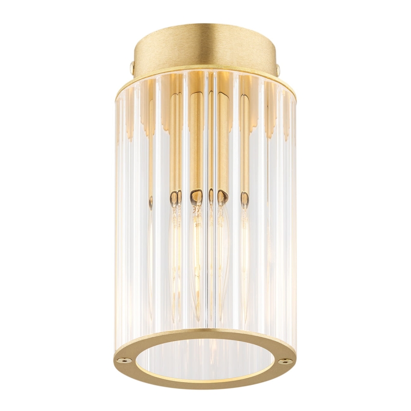 Mosiężna lampa sufitowa tuba z kloszem z ryflowanego szkła HAMPTON.