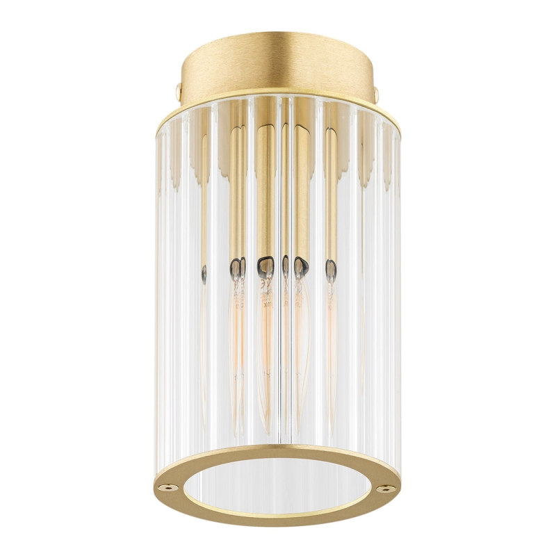 Mosiężna lampa sufitowa tuba z kloszem z ryflowanego szkła HAMPTON.