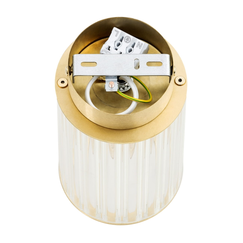 Mosiężna lampa sufitowa tuba z kloszem z ryflowanego szkła HAMPTON - podsufitka.