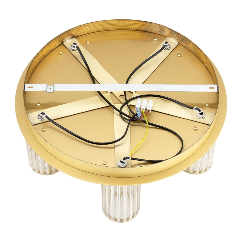 Mosiężny plafon z pięcioma kloszami z ryflowanego szkła HAMPTON - podsufitka.