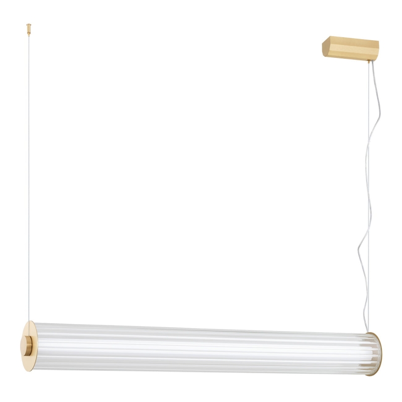 Podłużna lampa wisząca tuba mosiężna z ryflowanego szkła HAMPTON 80 cm.