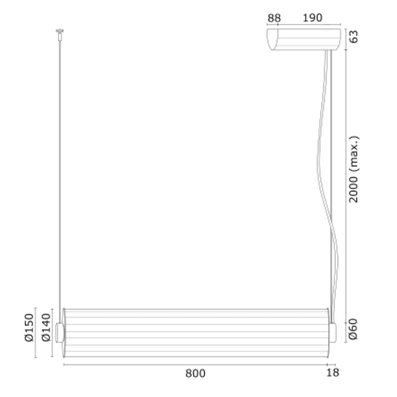 Podłużna lampa wisząca tuba w kolorze tytanu szczotkowanego z ryflowanego szkła HAMPTON 80 cm - wymiary.