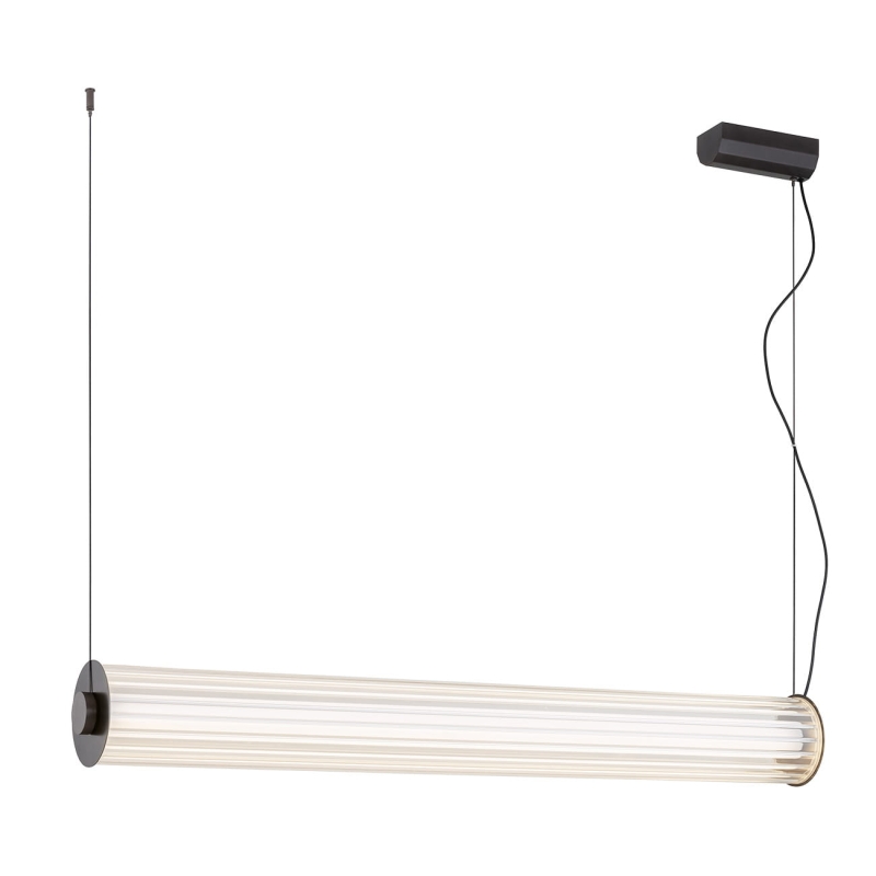 Podłużna lampa wisząca tuba w kolorze tytanu szczotkowanego z ryflowanego szkła HAMPTON 80 cm.