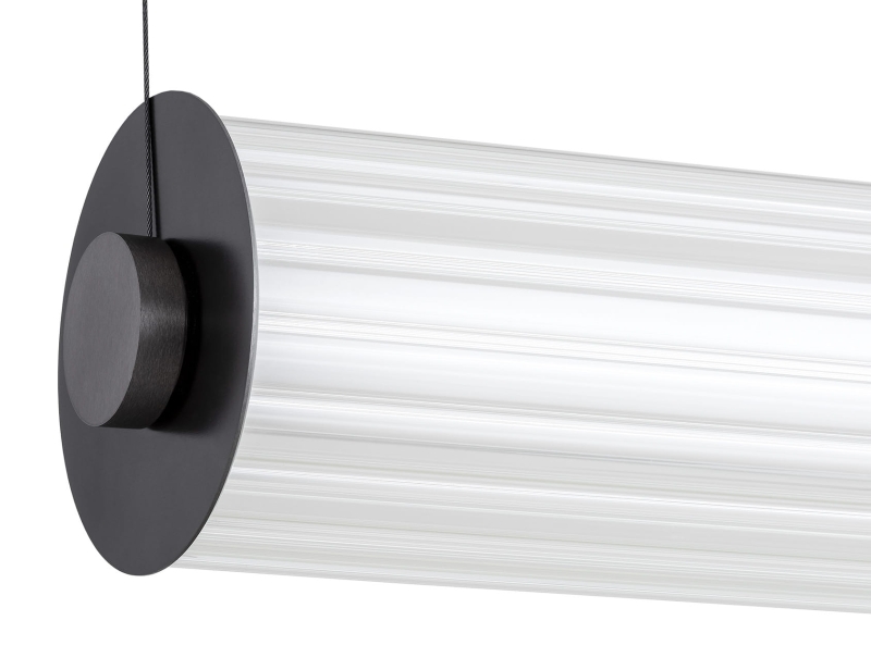 Podłużna lampa wisząca tuba w kolorze tytanu szczotkowanego z ryflowanego szkła HAMPTON 120 cm - detal.