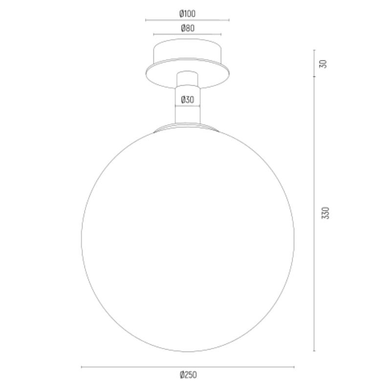 Mosiężny plafon kula z kloszem z mlecznego ryflowanego szkła PALOMA - rysunek.