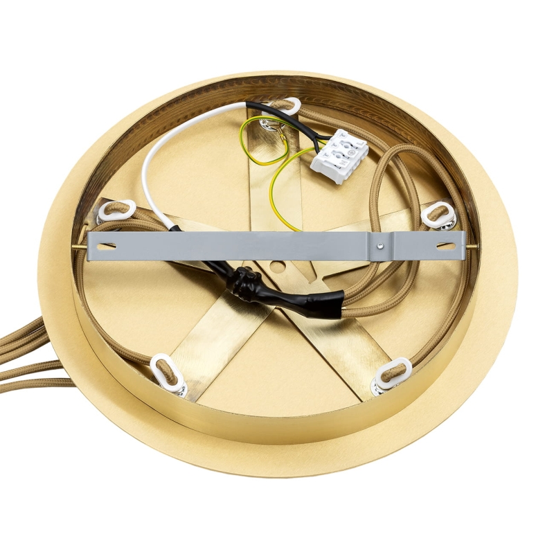 Mosiężny żyrandol kaskadowy z kulami z mlecznego szkła ryflowanego PALOMA 5 - podsufitka.