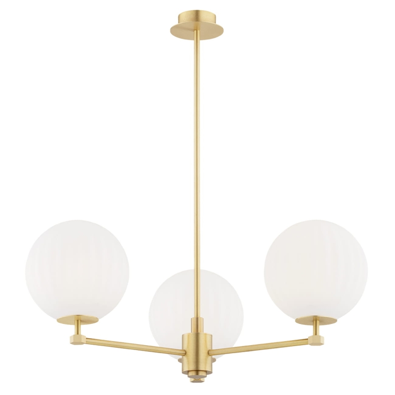 Potrójny żyrandol mosiężny z kulami z mlecznego szkła ryflowanego PALOMA 3.