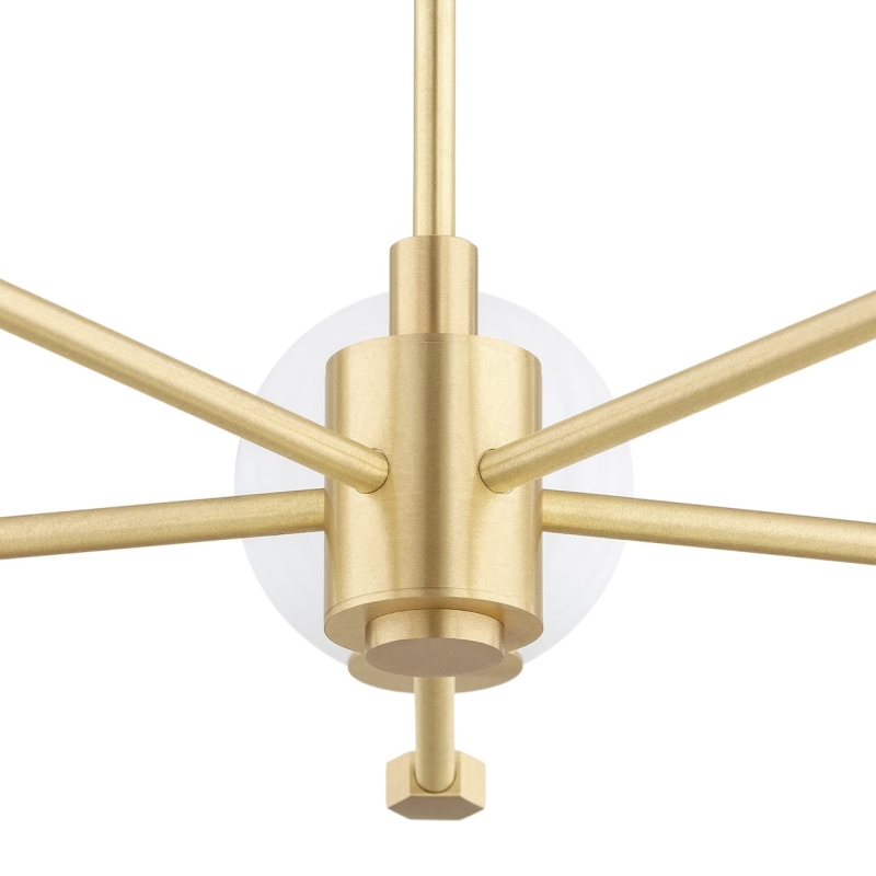 Pięcioramienny żyrandol mosiężny z kulami z mlecznego szkła ryflowanego PALOMA 5 - detal.