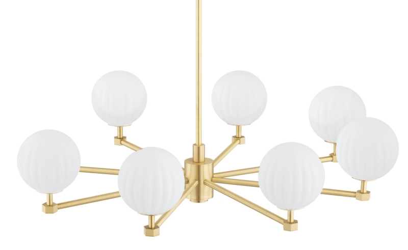 Ośmioramienny żyrandol mosiężny z kulami z mlecznego szkła ryflowanego PALOMA 8