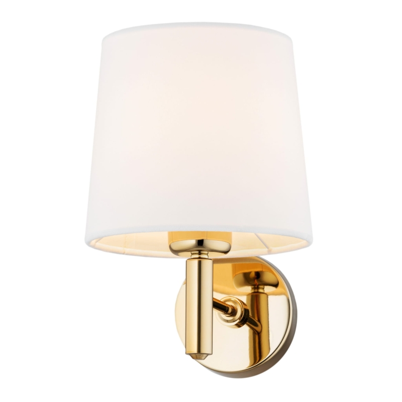 Złoty kinkiet ze stali mosiądzowanej w ciemnym odcieniu ze śmietankowym abażurem welurowym PONTE biały.