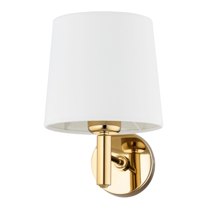 Złoty kinkiet ze stali mosiądzowanej w ciemnym odcieniu ze śmietankowym abażurem welurowym PONTE biały.