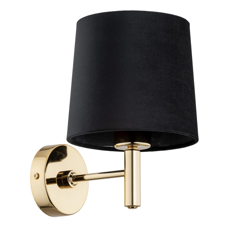 Złoty kinkiet ze stali mosiądzowanej w ciemnym odcieniu z czarnym abażurem welurowym PONTE czarny.