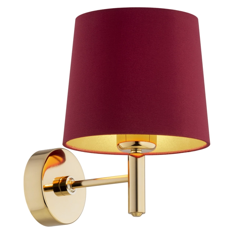 Złoty kinkiet ze stali mosiądzowanej w ciemnym odcieniu z czerwonym abażurem welurowym PONTE czarny.